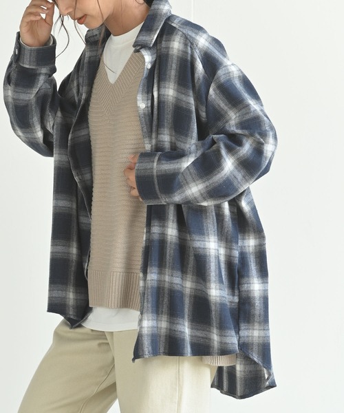 rps(アールピーエス)の「チェックBIGシャツ(シャツ/ブラウス・レディース・ブラック/ネイビー/レッド・M)」の2枚目の写真