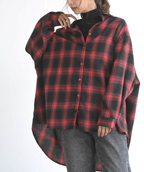 rps(アールピーエス)の「チェックBIGシャツ(シャツ/ブラウス・レディース・ブラック/ネイビー/レッド・M)」の3枚目の写真