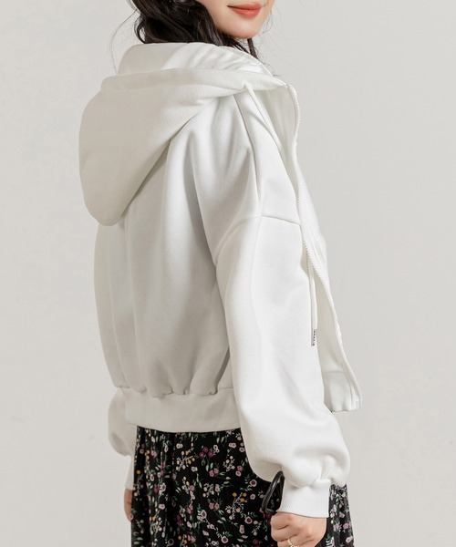 レディース 裏起毛ドロップショルダークロップドパーカー（パーカー