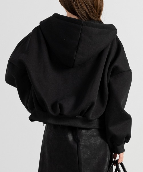 レディース 裏起毛ドロップショルダークロップドパーカー（パーカー