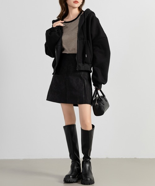 レディース 裏起毛ドロップショルダークロップドパーカー（パーカー