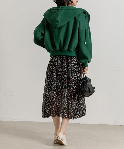 セール】レディース 裏起毛ドロップショルダークロップドパーカー