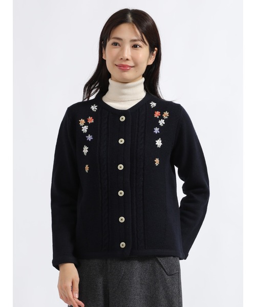 花刺繍ニットカーディガン