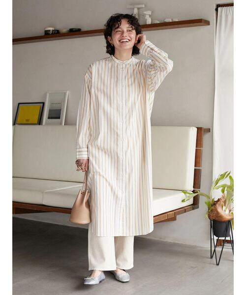 CRAFT STANDARD BOUTIQUE（クラフトスタンダードブティック）の「バンドカラーシャツワンピース　＊◆（シャツワンピース・レディース・オフホワイト/マルチ/グレー系その他2/グリーン系その他3/ブルー系その他6・FREE）」の7枚目の写真