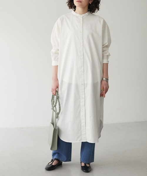 CRAFT STANDARD BOUTIQUE（クラフトスタンダードブティック）の「バンドカラーシャツワンピース　＊◆（シャツワンピース・レディース・オフホワイト/マルチ/グレー系その他2/グリーン系その他3/ブルー系その他6・FREE）」の2枚目の写真
