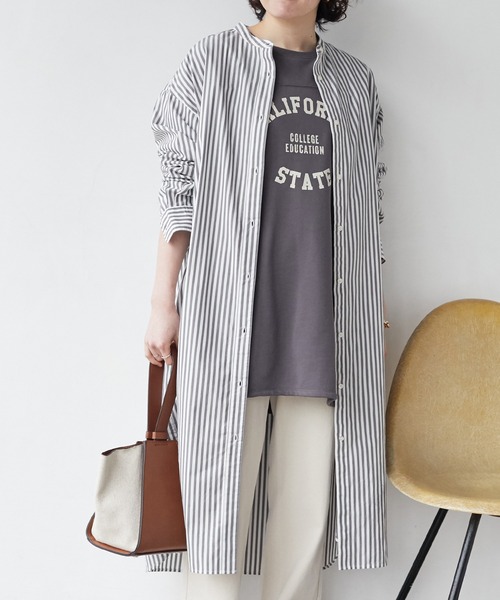 CRAFT STANDARD BOUTIQUE（クラフトスタンダードブティック）の「バンドカラーシャツワンピース　＊◆（シャツワンピース・レディース・オフホワイト/マルチ/グレー系その他2/グリーン系その他3/ブルー系その他6・FREE）」の3枚目の写真