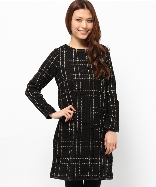 CIAOPANIC（チャオパニック）の「【Ciaopanic】ラメツイードチェックOP（ワンピース・レディース・ブラック/ネイビー・FREE）」の2枚目の写真