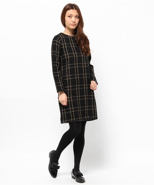 CIAOPANIC（チャオパニック）の「【Ciaopanic】ラメツイードチェックOP（ワンピース・レディース・ブラック/ネイビー・FREE）」の6枚目の写真