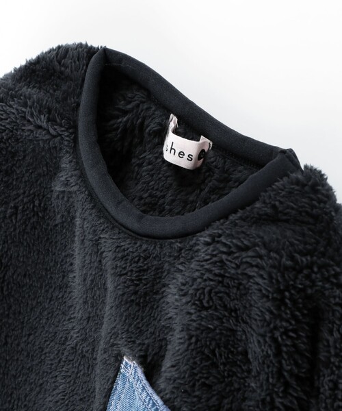 BRANSHES（ブランシェス）の「【あったか】ボア＆デニムポケットトレーナー（スウェット・キッズ・チャコールグレー/ベージュ・90/100/110/120/130/140/150）」の5枚目の写真