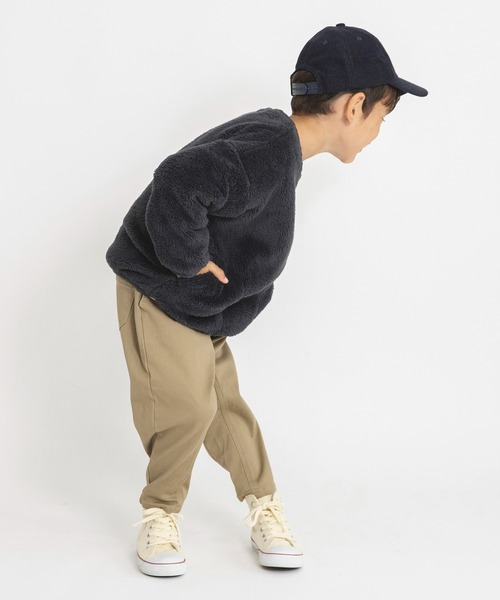BRANSHES（ブランシェス）の「【あったか】ボア＆デニムポケットトレーナー（スウェット・キッズ・チャコールグレー/ベージュ・90/100/110/120/130/140/150）」の3枚目の写真