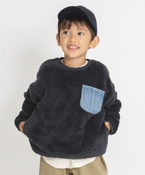 BRANSHES（ブランシェス）の「【あったか】ボア＆デニムポケットトレーナー（スウェット・キッズ・チャコールグレー/ベージュ・90/100/110/120/130/140/150）」の7枚目の写真