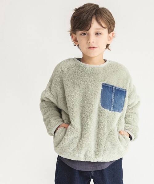 BRANSHES（ブランシェス）の「【あったか】ボア＆デニムポケットトレーナー（スウェット・キッズ・チャコールグレー/ベージュ・90/100/110/120/130/140/150）」の20枚目の写真
