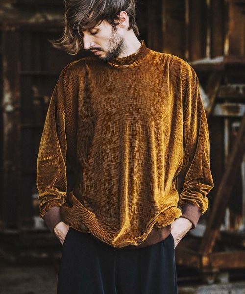 NO ID.（ノーアイディ）の「mlt3697-ﾍﾞﾛｱﾜｯｼｬｰﾄﾞﾙﾏﾝｽﾘｰﾌﾞﾓｯｸﾈｯｸPO  プルオーバー（Tシャツ/カットソー・メンズ・ベージュ/ブラウン/ブラック/ブルーグレー・ONE SIZE）」の4枚目の写真