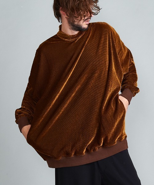 NO ID.（ノーアイディ）の「mlt3697-ﾍﾞﾛｱﾜｯｼｬｰﾄﾞﾙﾏﾝｽﾘｰﾌﾞﾓｯｸﾈｯｸPO  プルオーバー（Tシャツ/カットソー・メンズ・ベージュ/ブラウン/ブラック/ブルーグレー・ONE SIZE）」の8枚目の写真