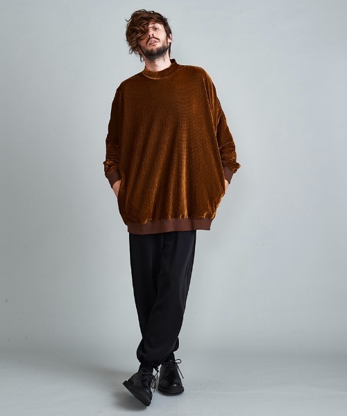 NO ID.（ノーアイディ）の「mlt3697-ﾍﾞﾛｱﾜｯｼｬｰﾄﾞﾙﾏﾝｽﾘｰﾌﾞﾓｯｸﾈｯｸPO  プルオーバー（Tシャツ/カットソー・メンズ・ベージュ/ブラウン/ブラック/ブルーグレー・ONE SIZE）」の5枚目の写真