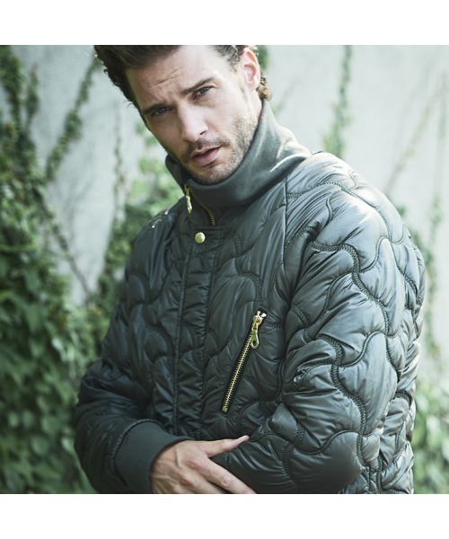 イタリア製生地トルネードキルトバックボアスタンドネック中綿ブルゾン