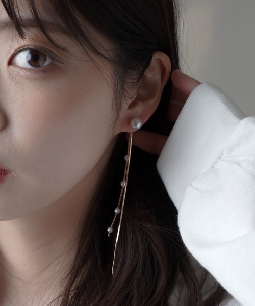 パール ロングチェーンピアス