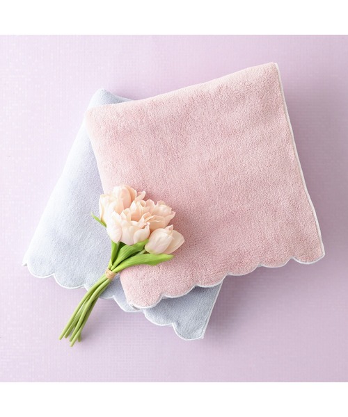 マイクロファイバー バスタオル スカラップ ピンク（タオル