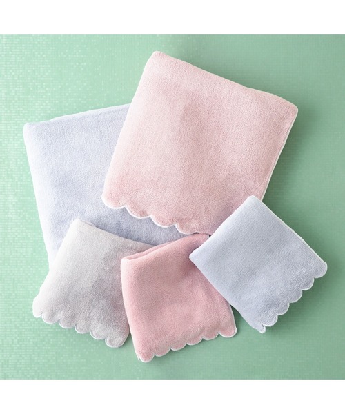 マイクロファイバー バスタオル スカラップ ピンク（タオル