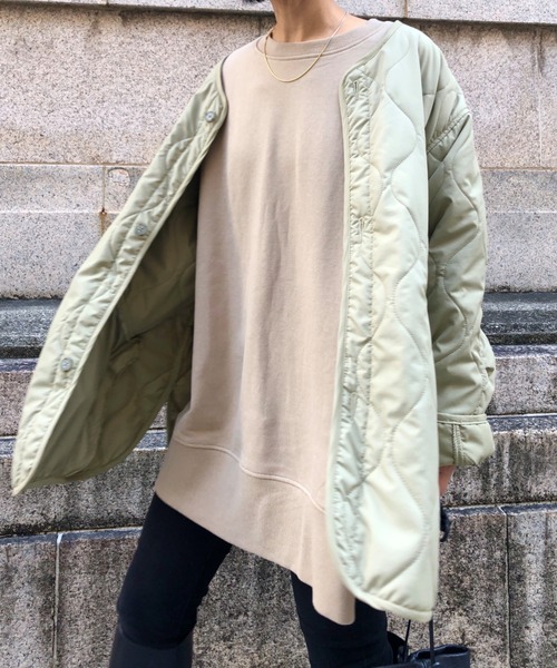 ulu（ウル）の「Original quilting over silhouette coat（ノーカラージャケット・レディース・ブラック/カーキ/アイボリー・FREE）」の7枚目の写真