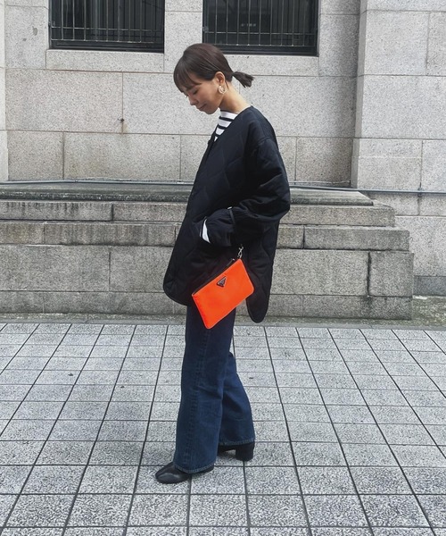 ulu（ウル）の「Original quilting over silhouette coat（ノーカラージャケット・レディース・ブラック/カーキ/アイボリー・FREE）」の10枚目の写真