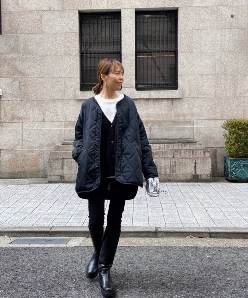 ulu（ウル）の「Original quilting over silhouette coat（ノーカラージャケット・レディース・ブラック/カーキ/アイボリー・FREE）」の12枚目の写真