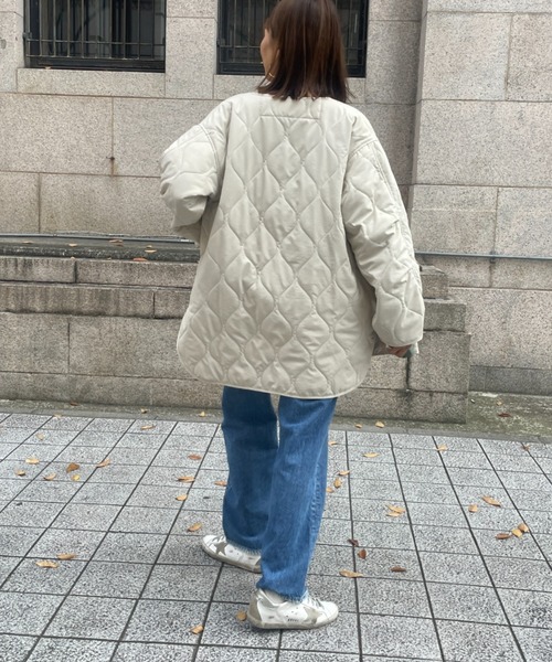 ulu（ウル）の「Original quilting over silhouette coat（ノーカラージャケット・レディース・ブラック/カーキ/アイボリー・FREE）」の14枚目の写真