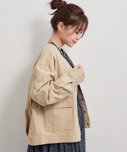 CIAOPANIC TYPY（チャオパニックティピー）の「■ノーカラーミリタリージャケット（ノーカラージャケット・レディース・ベージュ/ブラウン/カーキ・ONE SIZE）」の2枚目の写真