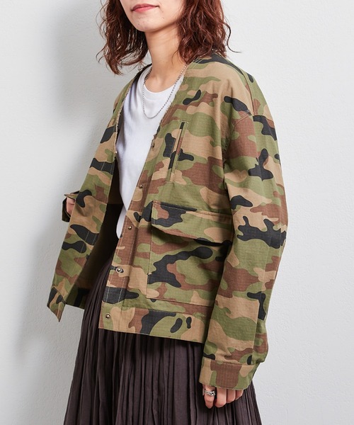 CIAOPANIC TYPY（チャオパニックティピー）の「■ノーカラーミリタリージャケット（ノーカラージャケット・レディース・ベージュ/ブラウン/カーキ・ONE SIZE）」の5枚目の写真