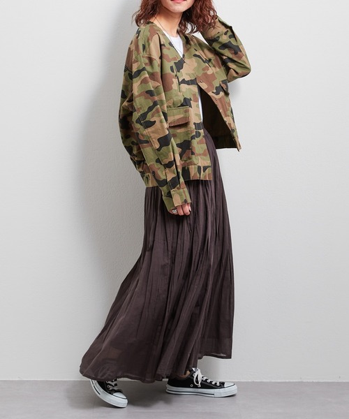 CIAOPANIC TYPY（チャオパニックティピー）の「■ノーカラーミリタリージャケット（ノーカラージャケット・レディース・ベージュ/ブラウン/カーキ・ONE SIZE）」の13枚目の写真