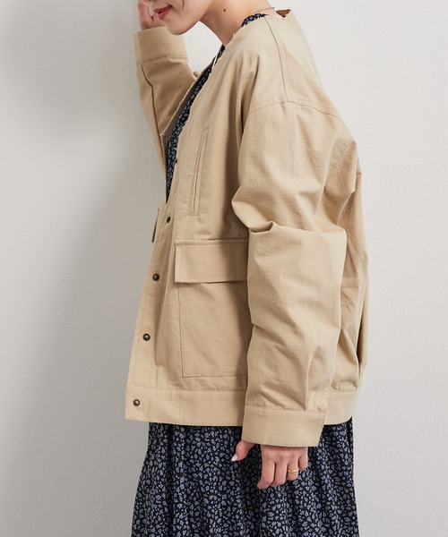 CIAOPANIC TYPY（チャオパニックティピー）の「■ノーカラーミリタリージャケット（ノーカラージャケット・レディース・ベージュ/ブラウン/カーキ・ONE SIZE）」の15枚目の写真