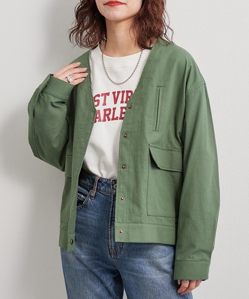 CIAOPANIC TYPY（チャオパニックティピー）の「■ノーカラーミリタリージャケット（ノーカラージャケット・レディース・ベージュ/ブラウン/カーキ・ONE SIZE）」の22枚目の写真