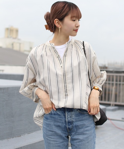 LE GLAZIK（ルグラジック）の「LE GLAZIK/ル グラジック　ギャザーネック　ブラウス　GATHER NECK BLOUSE #LG-B0048 NAL（Tシャツ/カットソー・レディース・ベージュ/サックスブルー・36）」の5枚目の写真