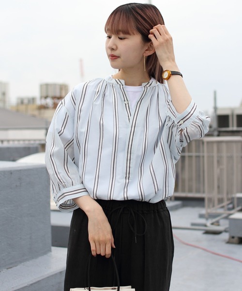 LE GLAZIK（ルグラジック）の「LE GLAZIK/ル グラジック　ギャザーネック　ブラウス　GATHER NECK BLOUSE #LG-B0048 NAL（Tシャツ/カットソー・レディース・ベージュ/サックスブルー・36）」の13枚目の写真