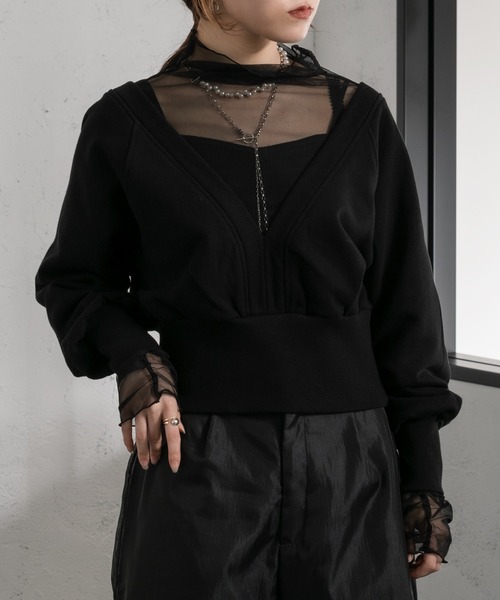 Ezick(エジック)の「レイヤード2WAYスウェット(スウェット・レディース・ブラック/杢グレー・FREE)」の2枚目の写真