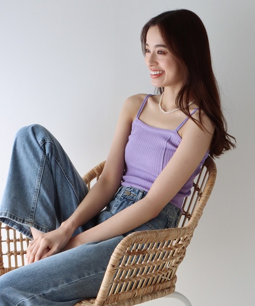 BLUEEAST（ブルーイースト）の「細紐サマーニットリブキャミソール（キャミソール・レディース・ピンク/ホワイト/ブラック/パープル/ブルー/ベージュ/イエロー・MEDIUM）」の5枚目の写真