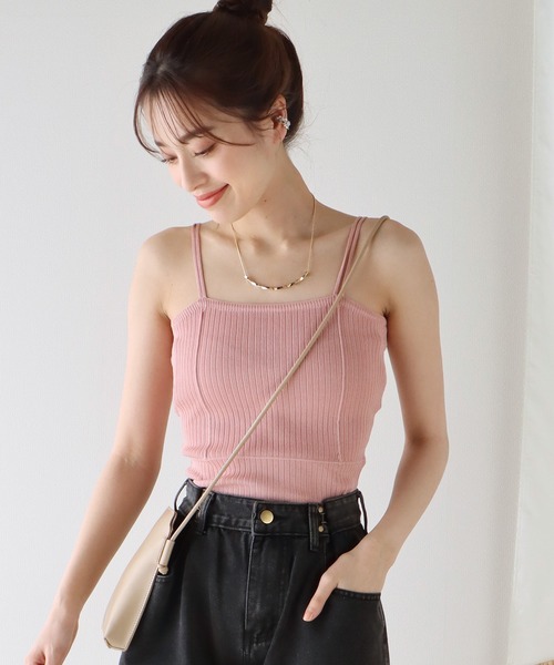 BLUEEAST（ブルーイースト）の「細紐サマーニットリブキャミソール（キャミソール・レディース・ピンク/ホワイト/ブラック/パープル/ブルー/ベージュ/イエロー・MEDIUM）」の7枚目の写真