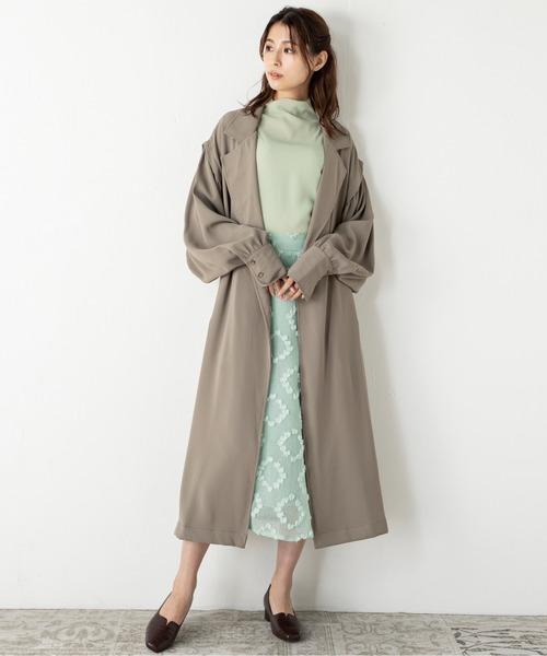 MILLION CARATS(ミリオンカラッツ)の「エアリーな揺れ感が女性らしいシルエットを構築する凹凸のあるシアーモチーフフレアスカート(スカート・レディース・ブラック/ベージュ/ライトグリーン・FREE)」の19枚目の写真