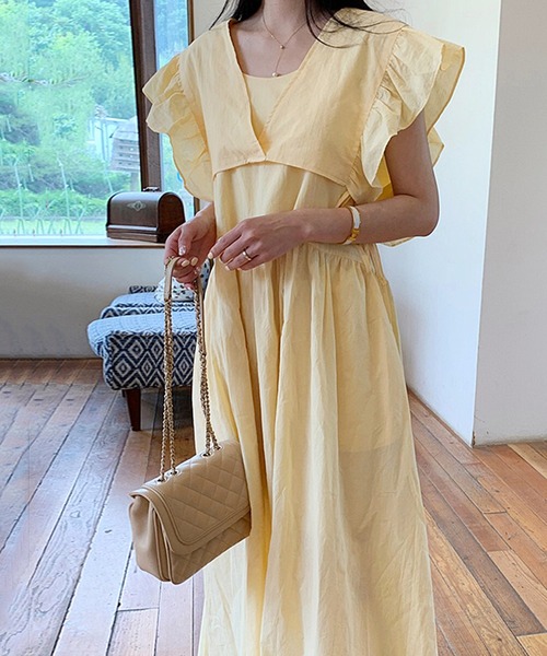 Leja（レジャ）の「【LEJA】袖フリルレイヤード取り外しボレロロングワンピースセットアップ（ワンピース・レディース・イエロー/カーキブラウン/ナチュラル・FREE）」の6枚目の写真