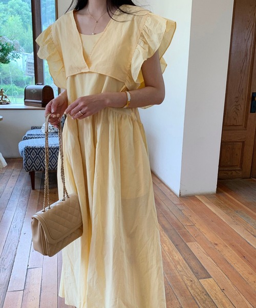 Leja（レジャ）の「【LEJA】袖フリルレイヤード取り外しボレロロングワンピースセットアップ（ワンピース・レディース・イエロー/カーキブラウン/ナチュラル・FREE）」の8枚目の写真