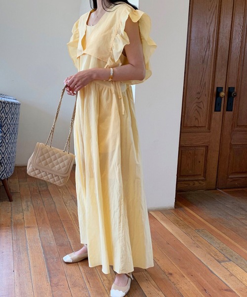 Leja（レジャ）の「【LEJA】袖フリルレイヤード取り外しボレロロングワンピースセットアップ（ワンピース・レディース・イエロー/カーキブラウン/ナチュラル・FREE）」の10枚目の写真