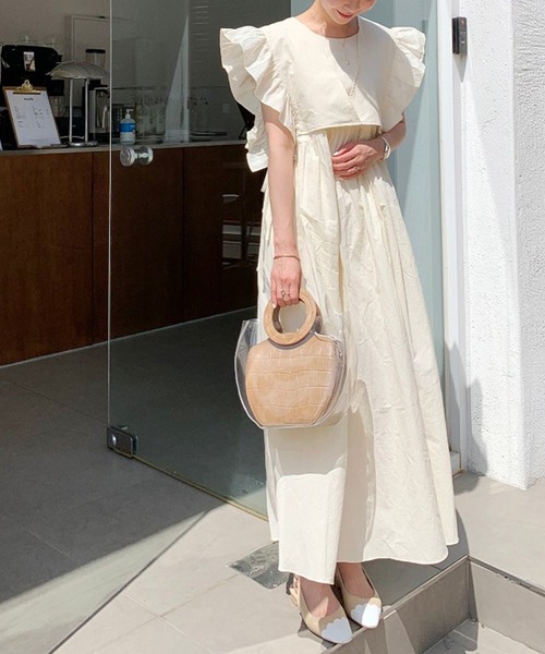 Leja（レジャ）の「【LEJA】袖フリルレイヤード取り外しボレロロングワンピースセットアップ（ワンピース・レディース・イエロー/カーキブラウン/ナチュラル・FREE）」の12枚目の写真