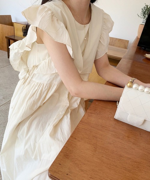 Leja（レジャ）の「【LEJA】袖フリルレイヤード取り外しボレロロングワンピースセットアップ（ワンピース・レディース・イエロー/カーキブラウン/ナチュラル・FREE）」の13枚目の写真