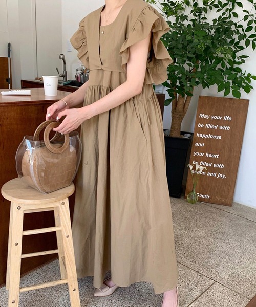 Leja（レジャ）の「【LEJA】袖フリルレイヤード取り外しボレロロングワンピースセットアップ（ワンピース・レディース・イエロー/カーキブラウン/ナチュラル・FREE）」の14枚目の写真