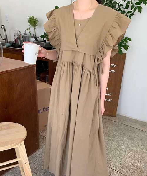 Leja（レジャ）の「【LEJA】袖フリルレイヤード取り外しボレロロングワンピースセットアップ（ワンピース・レディース・イエロー/カーキブラウン/ナチュラル・FREE）」の20枚目の写真