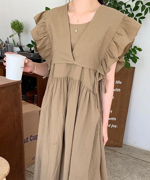 Leja（レジャ）の「【LEJA】袖フリルレイヤード取り外しボレロロングワンピースセットアップ（ワンピース・レディース・イエロー/カーキブラウン/ナチュラル・FREE）」の19枚目の写真