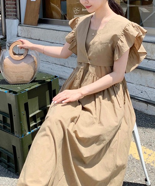 Leja（レジャ）の「【LEJA】袖フリルレイヤード取り外しボレロロングワンピースセットアップ（ワンピース・レディース・イエロー/カーキブラウン/ナチュラル・FREE）」の18枚目の写真