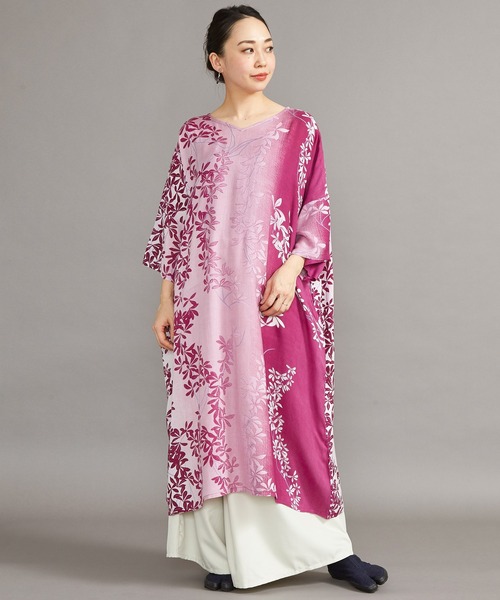 カヤ（カヤ）の「【カヤ】芽吹き若葉ワンピース（ワンピース・レディース・ネイビー/グリーン/梅・FREE）」の3枚目の写真