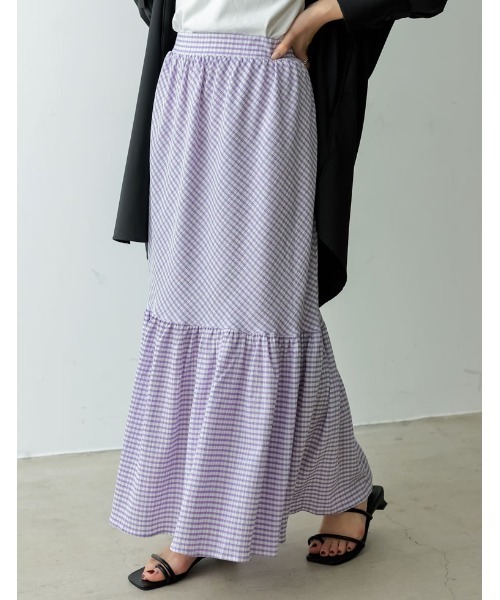 Re:EDIT（リエディ）の「楊柳チェック柄マーメイドスカート（スカート・レディース・パープル/グリーン/ベージュ/ブラック・LARGE/MEDIUM/SHORT）」の4枚目の写真