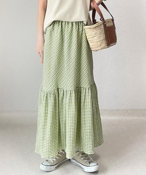 Re:EDIT（リエディ）の「楊柳チェック柄マーメイドスカート（スカート・レディース・パープル/グリーン/ベージュ/ブラック・LARGE/MEDIUM/SHORT）」の3枚目の写真